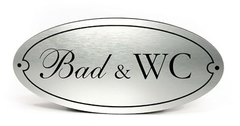 Badrum & WC skylt plast guld silver graverad oval självhäftande toalettskylt väderbeständig dekoration vintage dörrskylt 15 x 7 cm (silver)