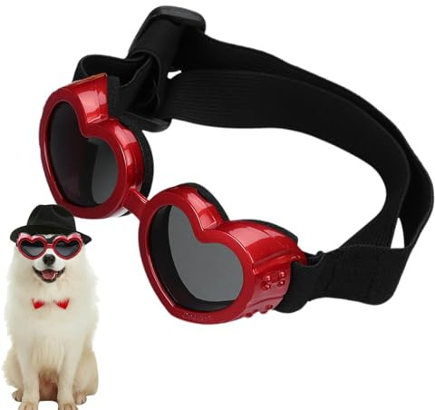 Hjärtformade hundsolglasögon, UV-skydd, husdjursglasögon, små rassolglasögon, hundsolglasögon med justerbar rem, anti-dimma solglasögon för hundar