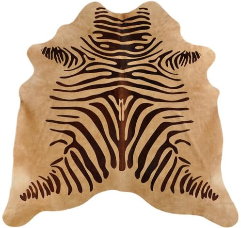 Kuhfelle Online & Nomad Kuhfell Stierfell Teppich Hellbraun mit Zebra Print ca.180 x 200 cm aus Brasilien Kuhfell Rinderfell Zebra