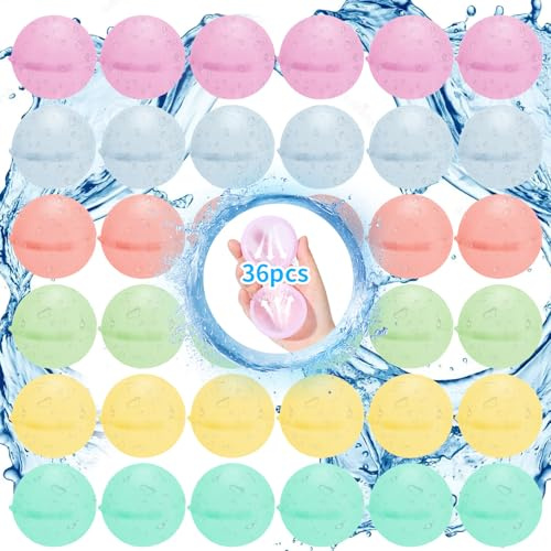 BNWRRCVKE Bombe a Eau Réutilisable,36 Pcs Ballon a Eau Silicone,Bombes d Eau Auto-obturants à Remplissage Rapide,Jouets de Plage en Silicone avec Sac en Filet Pour Fêtes de Eté à la Piscine D'été
