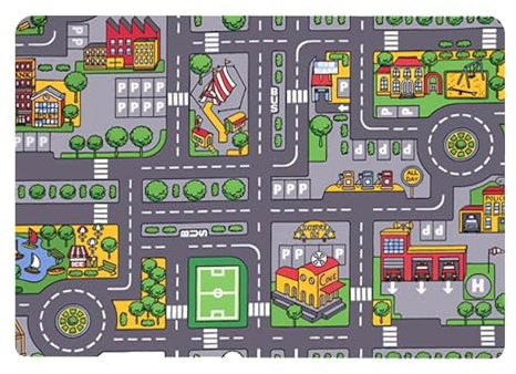 Alfombra de circuito para coche lavable para niños, alfombra de juego para niños, pista de coche, diseño de ciudad, alfombra de actividad para bebé, antideslizante, para regalo, regalo (50 x 80 cm)