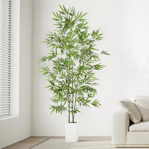 YOLEO Planta artificial de bambú de 180 cm, macetas artificiales grandes, árbol de bambú realista, con maceta blanca, árbol artificial, planta falsa para salón, oficina, jardín, decoración interior