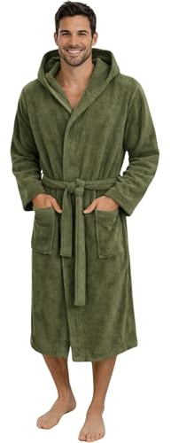 Morgenstern Accappatoio Uomo Cappuccio Spugna 100% Cotone Lungo Cadice Salamanca, Verde oliva, XXL