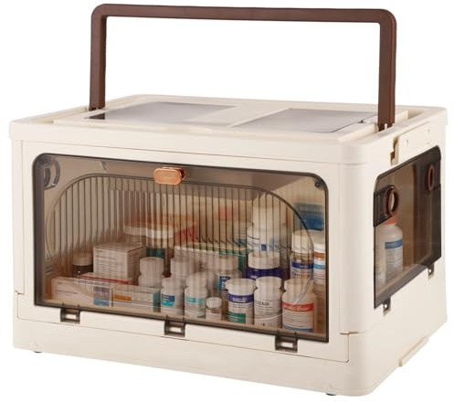 OMISTAR Medicine Storage Box with Handle, Extra Large First Aid Box 15.7 in, Portable Medicine Organizer Carry Box, PP Plastic Multipurpose Storage Bin for Organizing Art & Craft, Sewing (Beige)
