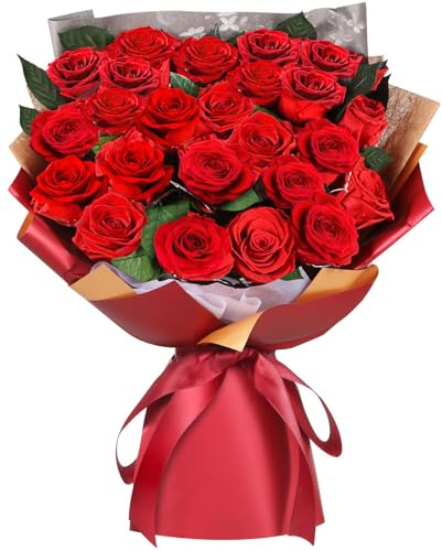 ADDWel Ewiger Rosenstrauß 24 Rote Rosen - Echte Konservierte Blumen, Romantisches Valentinstagsgeschenk für Frau & Freundin - Infinity Rose Hält 3-5 Jahre (Der Liebesbeweis)