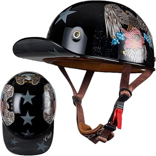 Kcolic Casco da Moto retrò, Mezzo Casco, Omologato DOT/ECE, Stile Tedesco, con Calotta, per Moto, Cruiser, Scooter, alla Moda, per Uomo E Donna, Baseball G,M(53-56CM)
