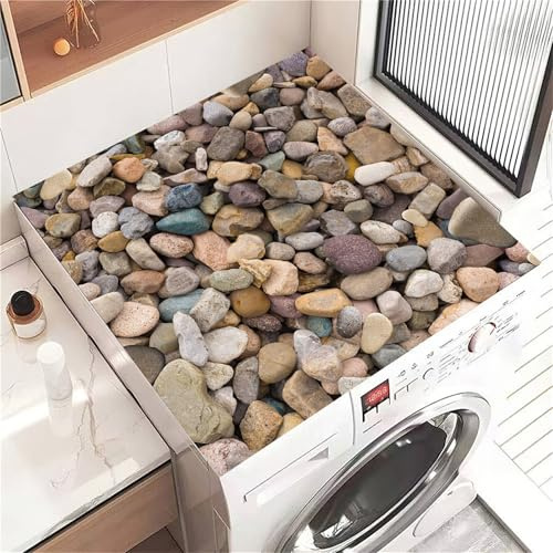 Highdi Housse de Protection pour Machine à Laver Top, Imprimé Galet Coussin de Machine à Laver Antidérapant, Tapis de Protection pour Dessus Sèche-Linge Séchage Rapide (Kaki 1,60x60cm)