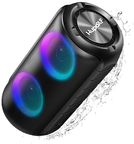 Hupoaf Bluetooth Speaker with Powerful 360° Stereo Sound & Bass, 2026 Speakers Wireless Bluetooth 5.3 with Colourful RGB Lights, IPX7 Waterproof Portable Outdoor Speaker for Home/Party/Travel/Gift