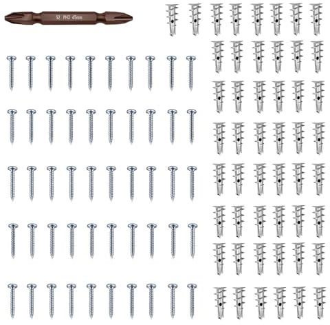 Vis pour cloison sèche, clous robustes avec 50 fixations, vis à bois en métal | pour cloison sèche, mur creux, salle de bain, cuisine, étagères d'installation
