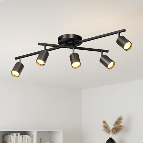 LVWIT Lamparas de Techo Orientables, Focos Led Interior Techo Negro, Lampara Techo Dormitorio con 4 Casquillos GU10,Lampara Techo para Salas de Estar,Dormitorio,Cocina,Comedor,Pasillo (Sin Bombilla)