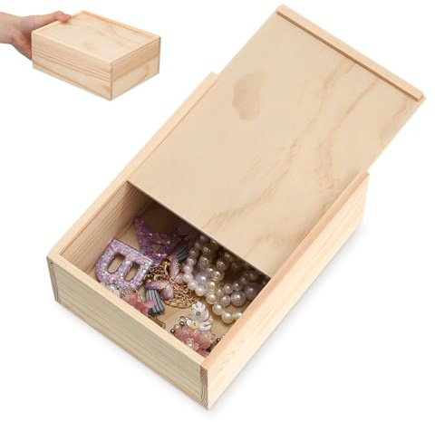 STOBAZA Unfinished Wooden Box with Sliding Lid for Crafts, 20 x 15 x 8 cm