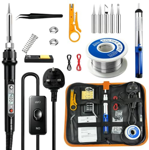 80W LCD Soldering Iron Kit, 15-in-1, 180-520°C, 5 Tips, Solder & Carry Case