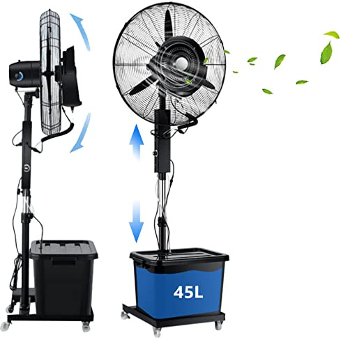 VOLURE ventilatore industriale portatile, Ventilatore a colonna con nebulizzazione da pavimento for esterni, serbatoio 40 litri, oscillante, altezza regolabile 71-81 cm(81cm/31.9in)