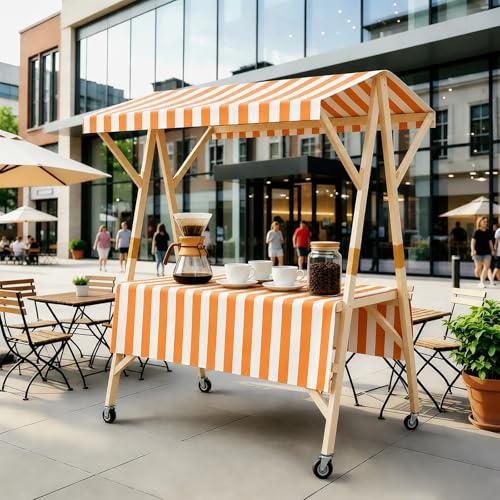 STCERY Carrito De Venta Portátil con Toldo, Carrito De Comida Plegable con Ruedas, Puesto De Exhibición para Mercado, Estructura Resistente, Uso Comercial(Orange,150cm/59in)