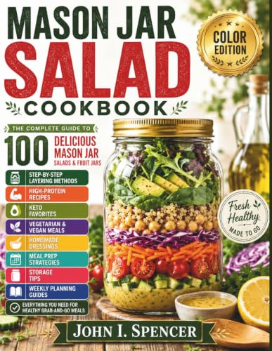 MASON JAR SALAD COOKBOOK: Color Edition – The Complete Guide to 100 Delicious Mason Jar Salads and Fruit Jars, with Step-by-Step Layering Methods, ... Homemade Dressings, Meal Prep Strategies