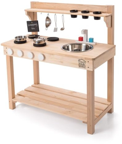 Playhouse | Marvellous Mud Kitchen, Kids Pretend Kitchen Role Play, Wooden Outdoor Eco-Friendly Playset with Cooking Toys Set