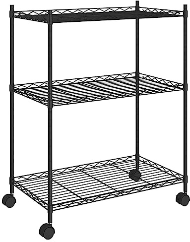 vidaXL Lagerregal mit 3 Böden und Rollen, Regal für Küche Keller Badezimmer, Standregal mit viel Stauraum, Küchenregal Schwerlastregal Kellerregal, Schwarz