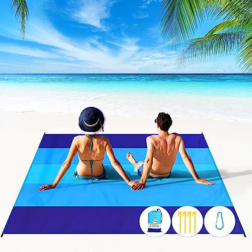 BYDOLL Beach Blanket 78''×81'' 4-7 Adults Oversized Lightweight Waterproof Sandproof Beach Blanket Large Picnic Mat for Travel Camping Hiking Picnic(78 X 81, Blue-Mixed)