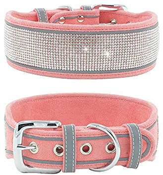 Haoyueer Strass hundhalsband bländande glittrande mjuk mocka reflekterande stort hundhalsband kristall diamant halsband för medelstora och stora hundar (L:48-58 cm, rosa)