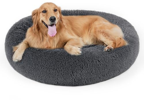 Dog Bed, Cat Calming Bed, Faux Fur Pillow Pet Donut Cuddler Round Plush Bed for Large Medium Small Dogs and Cats