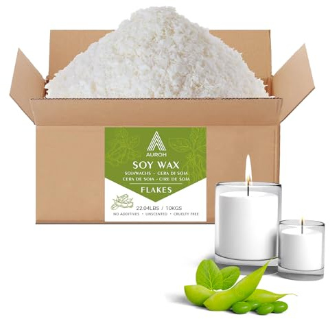 Auroh 100 % rent sojavax för ljusframställning 10 kg naturliga SOYA-behållare vaxflingor – biologiskt nedbrytbart, miljövänligt vax