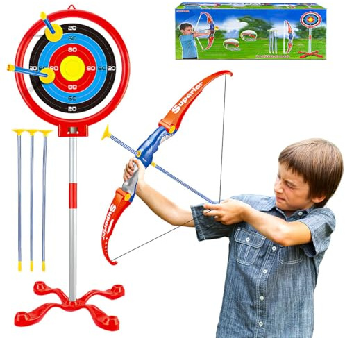 Xwin Sportseries Kids Archery Set with Suction Arrows and Adjustable Bow String, Complete Shooting Set with Target Stand for Ages 5-12