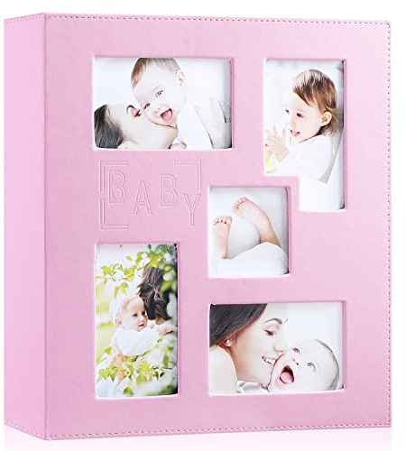 Ywlake Baby Photo Album 4x6 500 Pocket Pictures, Leather Cover Newborn Shower Girl Bebe Album Holds 500 Horizontal Vertical Photos Pink
