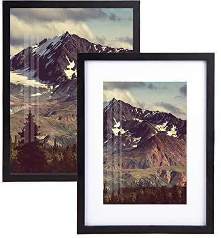 Joyshare Bilderrahmen 30x40cm set of 2, mit Passepartout Schwarz Holz Weiß MDF-Holzrahmen 16 Zoll,Modern Natur mit Acrylglas/Portraitrahmen/Wechselrahmen (schwarz, 30x40cm)