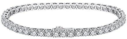Bellitia Jewelry Pulsera de Tenis en Plata de Ley 925 Chapado Oro blanco con Piedras Circonita Cúbica Blancas, Joyería Infinito Classico para Chicas y Mujeres 3mm, 16.5cm