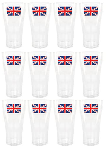 I LOVE FANCY DRESS Bicchiere da pinta Union Jack, confezione da 12 bicchieri da pinta in plastica con bandiera Union Jack, motivo: King's Coronation Street Party Pint Cup stoviglie