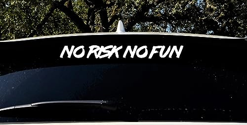 Bildekal | No Risk No Fun | Tuning text baklucka klistermärke för bilägare sport daglig dekoration tatuering bildekal biltuning utomhus (glänsande vit)