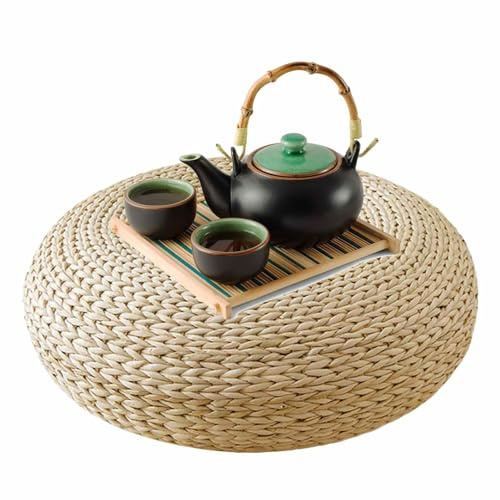 Futon, Cuscino in Vimini Naturale, Cuscino rotondo Tatami, Cuscino Seduta in Paglia da Terra Rotondo Tatami, Traspirante, Cuscino Rotondo da Pavimento, Decorazione per Salotto da Giardino