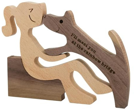 Hezhou Statuette in legno a forma di cane Statua Cane Legno Fatta Mano Scultura in legno Ornamenti Cucciolo Scultura figure in legno Scultura Ornamenti Set Cani e Umani Ornamenti (legno)