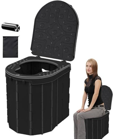 Pot de camping pour adultes - Toilettes de camping pliables - Toilettes à compost pour l'extérieur avec couvercle - Pot portable pour voiture avec 15 sacs poubelle et sac de rangement