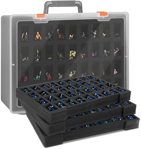 vapourd Miniature Storage Sturdy Carrying Figure Case, 108 Slot Miniature Hard Shell Carrying Case Compatible with Warhammer 40k, Dungeons & Dragons and More (Transparent)