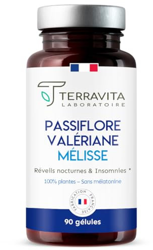 Passiflore Valériane | Formule Sommeil 100% Plantes sans Mélatonine | Avec Mélisse contre l'Anxiété pour un Endormissement Rapide et un Sommeil Réparateur | 90 Gélules | Made in France | Terravita