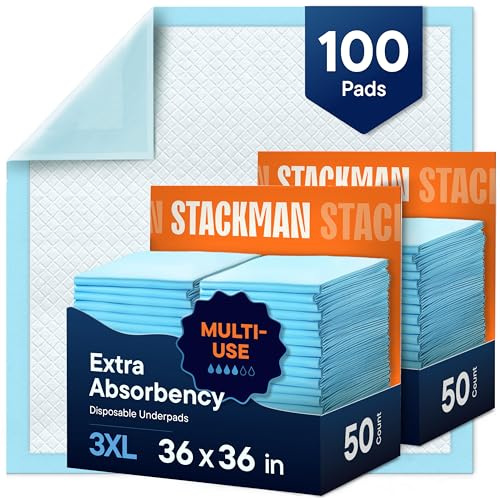 Chucks Pads Disposable Adult Underpads [100-Pack] 36x36 XXXL Super-Absorbent Incontinence Bed Pads – Large Leak-Proof Mattress Protector Pee Pads for Adults, Seniors, Kids & Pets