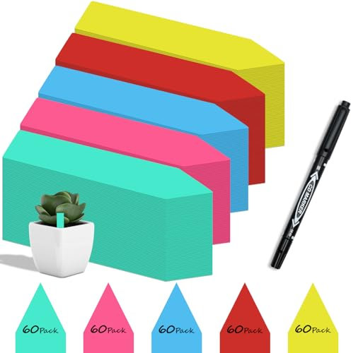 Lot de 300 étiquettes pour plantes avec marqueur - Rose, jaune, vert, bleu, rouge - 60 pièces chacune - En plastique de qualité supérieure - Pour étiqueter les plantes - Résistant aux intempéries -