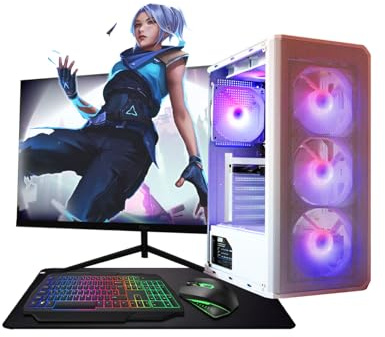ASC Ryzen Gaming PC Bundle, AMD Ryzen 5 4500, GTX 3050 6GB Graphics, 16GB RAM, 256GB SSD + 1TB HDD, 500W 80+ PSU, WiFi, Windows 11, White 6 Fan RGB Case, 22 Monitor
