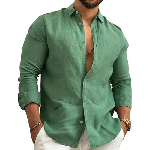 Litthing Chemise Lin Homme Manches Longues Chemise Décontractée Coton Chemises Hommes Couleur Unie Business Casual Bouton Shirts Chemise de Plage