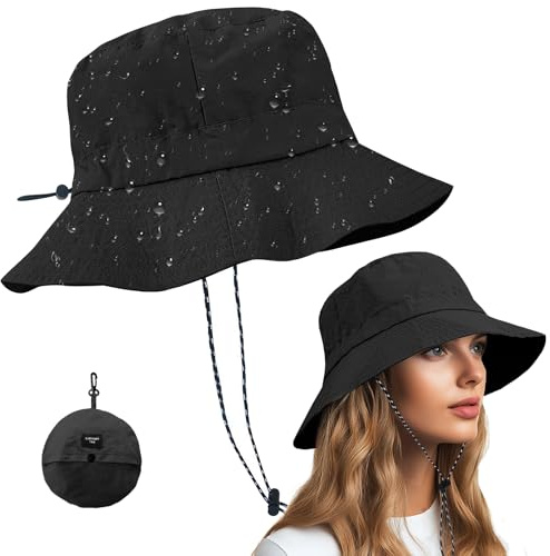 Qaestuan Cappello da Sole, Unisex Pieghevole Bucket Hat, Outdoor Traspirante e Impermeabile Cappello da Pescatore, Estivo Anti UV Cappello da Pescatore, per Campeggio, Pesca, Trekking (Nero)
