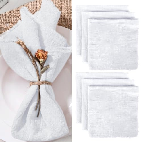 LEKEFETO Estilo Bohemio: 6 Piezas de Color Puro Algodón, Servilletas con Flecos Reutilizables para Bodas, Fiestas, Comidas Familiares (42X42cm, Blanco)
