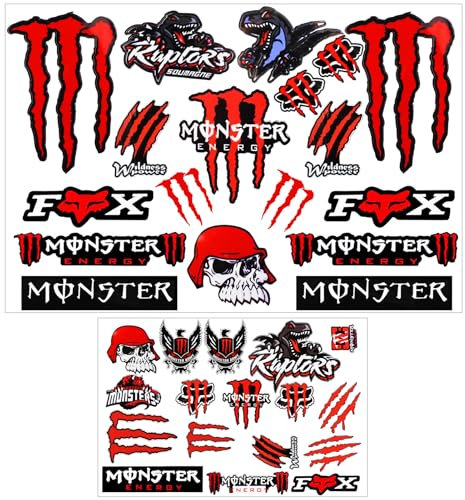 Richunie 2 Stück Motorrad Aufkleber,Motorrad Sticker, Energy Aufkleber, Energy Sticker für MotorräDer, Motorradhelm, Skateboard, Auto Und GeläNdemotorräDer Rot