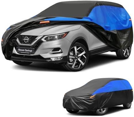 GUNHYI Cubierta de Coche Impermeable Transpirable, SUV Funda para Coches Nissan Qashqai, Negro Azul Lona de Coche Completo para la Lluvia Sol Polvo Protección.