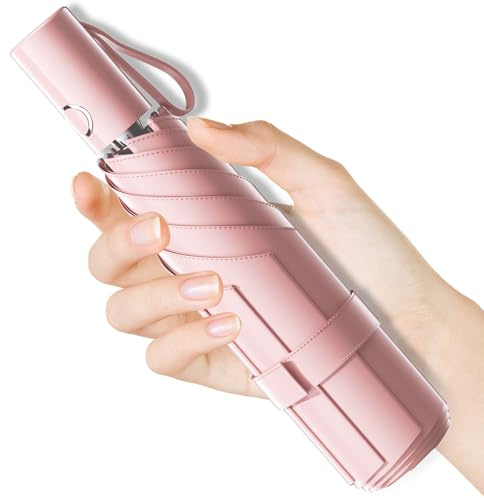 Moorrlii Automatic Mini Travel Windproof Folding Umbrella - UV Protection, Instant Open/Close for Rain/Sun, Small Compact Lightweight Design Fits in Tote Bag/Travel Case/Backpack for Commute, Women