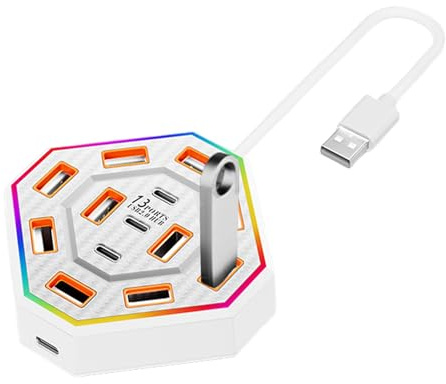 Estación de acoplamiento para computadora portátil, estación de acoplamiento con adaptador USB de 13 puertos: equipo de protección contra sobrecargas de trabajo eléctrico para el hogar, biblioteca,