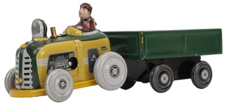 Qudinip Giocattolo da Passeggio in Metallo a Carica, Trattore Nostalgico in Latta con Carrello da Trasporto per Collezionisti, Decorativo Vintage Fatto a Mano per Ragazzi e Ragazze