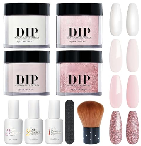 Kit de inmersión en polvo para uñas, 10 piezas/juego de polvo para uñas, juego de líquido de 4 colores con activador de base y capa superior para francesas, salón de manicura, bricolaje en