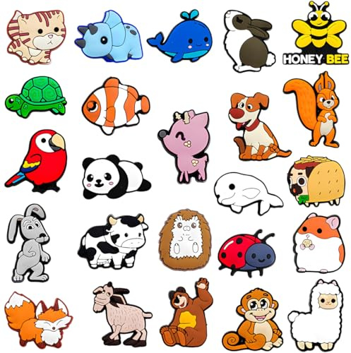LAKPYN 24 piezas de adornos para zapatos de animales, colgantes extraíbles, accesorios de dibujos animados para zuecos y sandalias