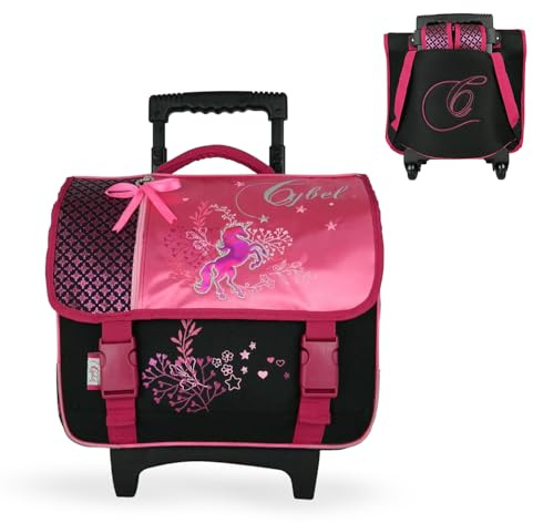 Bagtrotter - Cartable à roulettes 38 cm - Cybel Cheval Licorne Rose - Primaire - Bretelles et dos rembourrés - Roulettes & Poignée télescopique - Licence Officielle Cybel